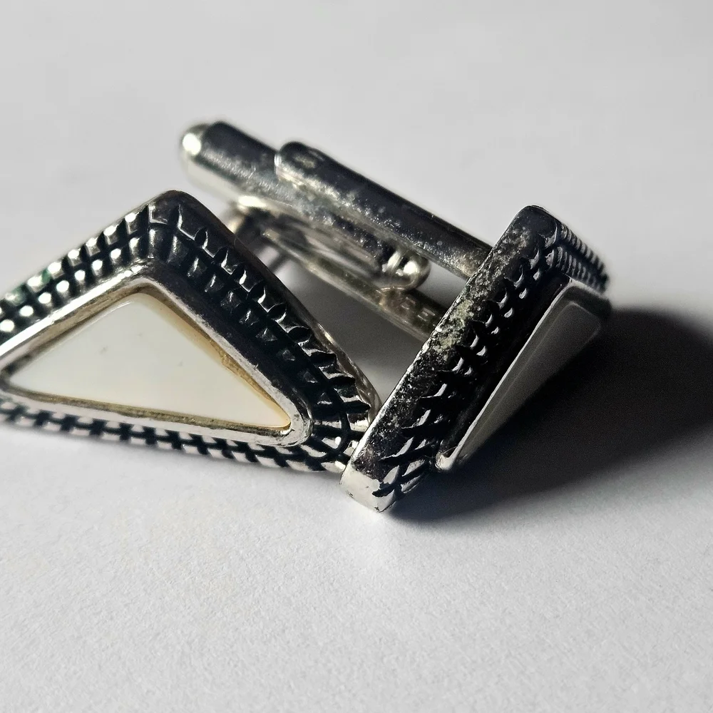 Silver and Cream Triangle Cufflinks